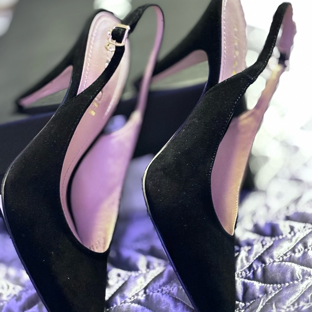 Coach black suede sling back heels